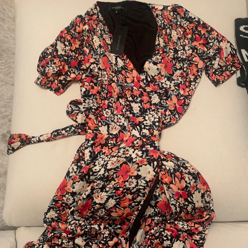 Floral wrap midi dress